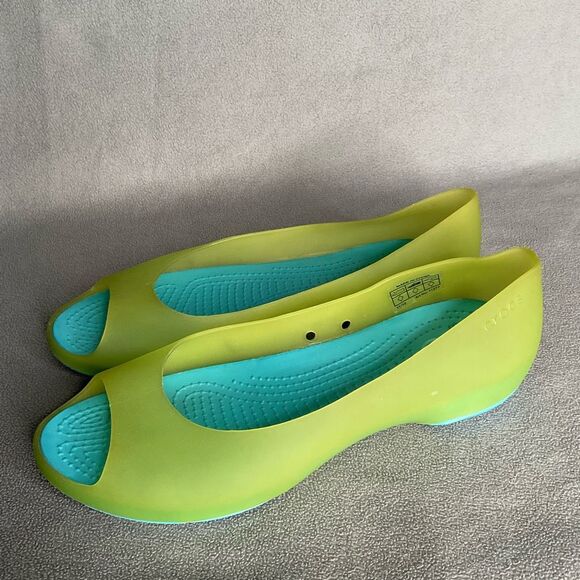 Crocs Womens Carlie Ballet Flats Shoes Green Slip On Peep Toe Flat Heel Jelly 7 - Picture 6 of 9
